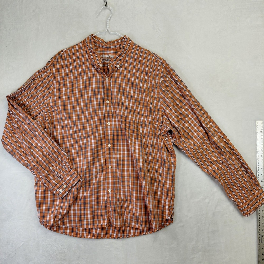 Eddie Bauer‎ Legend Wash Mens XXL Classic Fit Orange Plaid Button Down Shirt